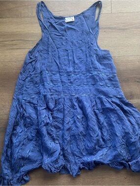 Free People Blue Eyelet Tank Dress with Lace Trim